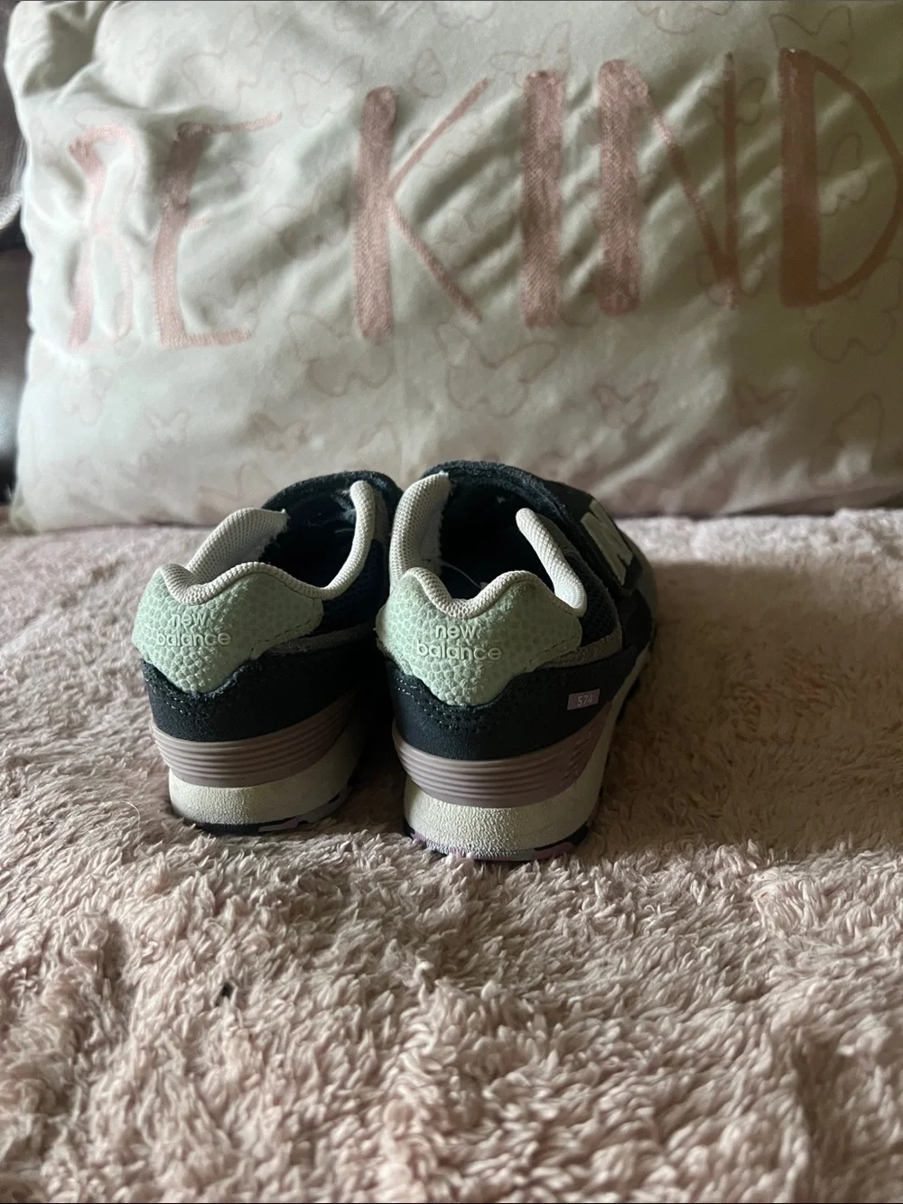 New Balance Kids blue and gray Green Velcro Sneakers